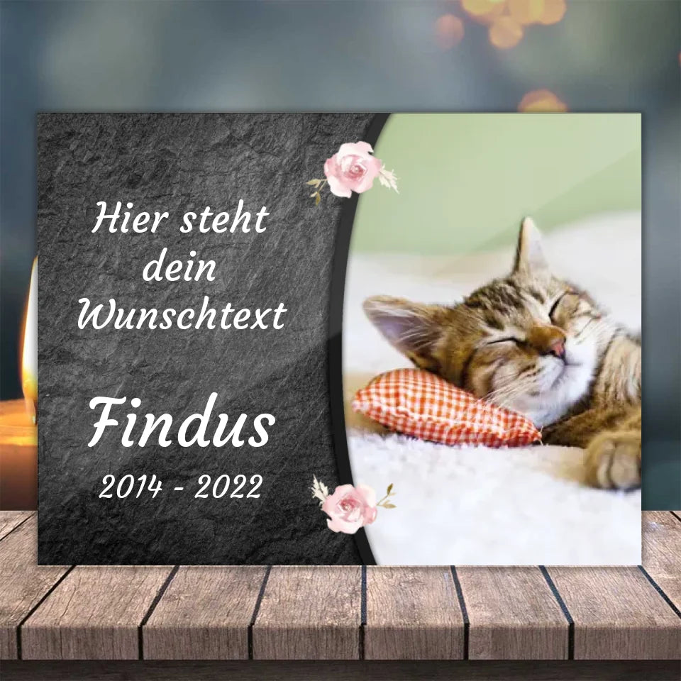 Katzen Gedenkglas mit Foto (Spezialdruck hinter Acrylglas)