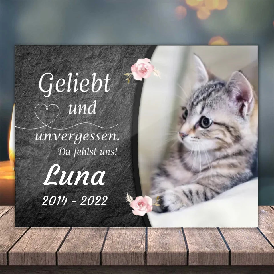 Katzen Gedenkglas mit Foto (Spezialdruck hinter Acrylglas)